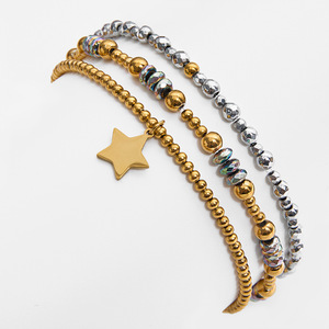 Bracelet en acier inoxydable à facettes avec breloque étoile, bijoux unisexes - Product Image 1