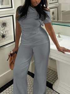 Slouchy Loose Casual Suit Womens Autumn Design Feeling Slim Irregular Tops <strong>Wide</strong> <strong>Leg</strong> <strong>Trousers</strong> Two-Piece Set - Product Image 1