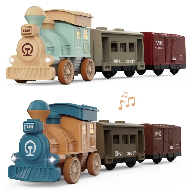 Rétro presse Friction inertie Train jouets avec musique enfants Puzzle assemblage main push-pull jouet voiture Train jouet pour enfants