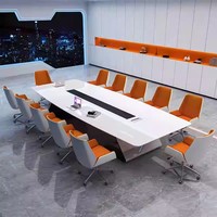 Table de conférence rectangulaire en bois moderne de luxe blanche pour 12 personnes ensemble chaises de réunion assorties MDF bureau école salles de conférence