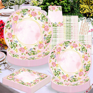 Suministros para fiestas de bodas y baby shower Bandeja de papel floral <span class=keywords><strong>C</strong></span> Tazas Mantel para novias para fiestas y ocasiones especiales - Product Image 4