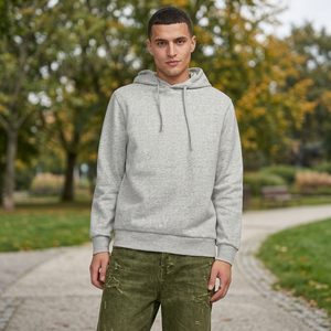 Sudadera con Capucha Gris para Hombre, Corte Regular, Algodón Jersey, Color Sólido Informal, Ropa de Invierno, Impresión Digital, Ecológica - Product Image 2