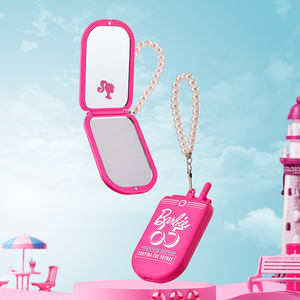 Espejo de maquillaje MINISO <span class=keywords><strong>Barbie</strong></span> Sunlight Shining para teléfono móvil, espejo de maquillaje de mano portátil plegable con cadenas de perlas - Product Image 1