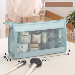 Sac de toilette de voyage grande capacité, sac de toilette en maille polyester personnalisé, réutilisable, portable, pochette de maquillage tendance - Product Image 1