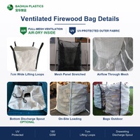 Grand sac pour le stockage du bois 2000 kg, sac en filet ventilé pour bois de chauffage, sac jumbo FIBC, sac en vrac, traité anti-UV, réutilisable, robuste, saco de lena