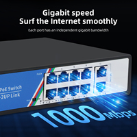 Commutateur réseau PoE Gigabit Tshield 8 ports, 2 ports uplink 10/100/1000 Mbps, bande passante 20 Gbps pour caméra IP et vidéosurveillance