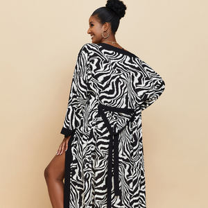 Kimono vêtements de plage été femmes portent caftan Long Civer Floral Cardigan ouvert Kimono plage nageur couvrir robe pour Bikini - Product Image 5