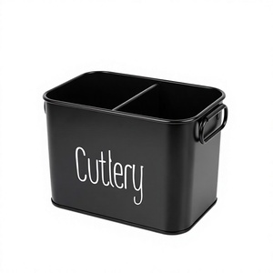 Porte-couverts rectangulaire en métal noir avec étiquette blanche pour la cuisine - Product Image 2
