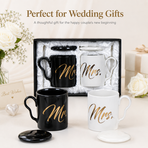 Tasses à café en céramique personnalisées avec logo, Mr et <span class=keywords><strong>Mme</strong></span>, avec couvercle et cuillère, articles cadeaux dans une boîte, ensemble de tasses en porcelaine - Product Image 4
