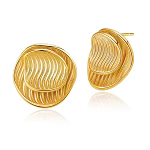Antique metal texture brass real gold plated studs fashion earrings silver s925 needles anti allergy women's jewelry earrings