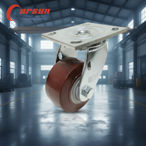 Roulettes en polyuréthane Carsun 100 mm, roulettes pivotantes industrielles de 4 pouces, plaque en acier galvanisé rouge, construction robuste, OEM - Product Image 2
