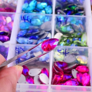 OLeeya Factory 5A <b>Drop</b> Shape Colorful Sew on Rhinestones Crystal AB Glass Flatback Sew on Rhinestone for Wedding Dress - Product Image 5