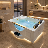 Baignoire intérieure en acrylique HG de haute qualité avec poignée avant dorée, deux appuie-têtes noirs et éclairage intérieur bleu pour projets