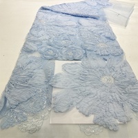 Tissu en dentelle française vintage et sexy de luxe avec des paillettes perlées, des fleurs 3D et des perles pour robes de mariée, nouveaux modèles