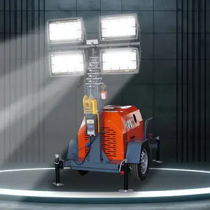 Diskon besar diesel cahaya menara teknik pencahayaan teleskopik tiang mobil trailer portabel led generator portabel pencahayaan menara