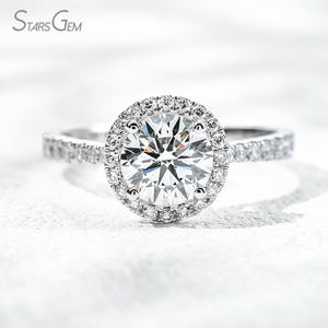 Starsgem 1,52 ct 6,8 mm Diamant rond taille brillant cultivé en laboratoire Or blanc 18 carats Halo Bague de fiançailles classique Couleur D - Product Image 1