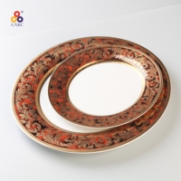 Service de vaisselle de luxe en porcelaine gaufrée or 18 pièces avec assiette à dessert 8 "assiette à soupe pour mariage et maison
