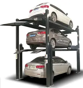 4 Post 3 Level Hydraulic Car Lift Triple Stacker Vehicle Storage Parking Equipment