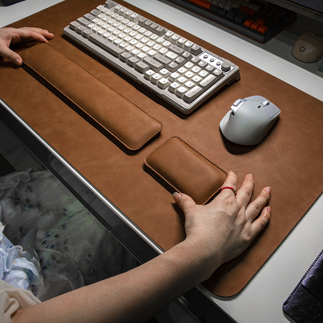 PU Leather Gaming Desk Mat with Scratch Proof Waterproof Wrist Guard Three-Piece Memory Foam Hand Rest Set for Office Home Use