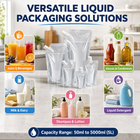 Pochettes souples transparentes personnalisées avec logo imprimé et bec verseur pour emballage de liquides (jus, boissons, lait)