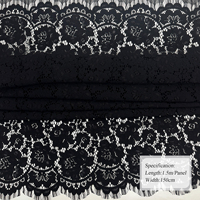 Tissu en dentelle de coton mélangé YY Floral noir de luxe avec dentelle cils pour Abayas, Kaftans et Robes haut de gamme
