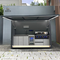 Cuisine extérieure modulaire tout temps au design moderne en acier inoxydable avec abri, îlot barbecue antirouille, armoires de cuisine, marque Zelin