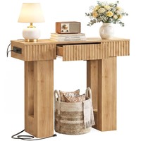 Mesa Consola de Madera de 39 Pulgadas con Tomas USB-C, Diseño Moderno Acanalado para Sala de Estar, Entrada, Almacenamiento y Fácil Montaje