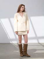 Ensemble de costume d'hiver 2 pièces pour femme en cachemire pur à 100 %, vintage, écologique, cardigan à col en V et double boutonnage, mini-jupe, chaud et doux