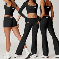 Ensembles de sport 4 pièces pour femmes, respirants, à séchage rapide, côtelés, légers, ajustés, pour la course, l'entraînement et le yoga