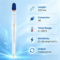 Sonde d'électrode de pH pour fermentation de 225 mm avec connecteur S8 pour bioréacteur, connexion de process PG13.5, autoclavable, personnalisable OEM/ODM