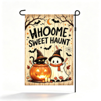Drapeau de jardin d'Halloween professionnel en polyester double face à 3 couches, motif citrouille effrayante, 12x18 pouces, pour extérieur et jardin, vente en gros