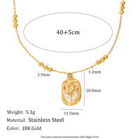 Kalung Liontin Bunga Tulip Mutiara Berlapis Emas 18K PVD Khusus dari Baja Tahan Karat 316L dengan Rantai Beruntun Tahan Air untuk Wanita