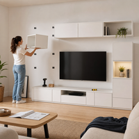 Système mural TV modulaire DIY, modules blancs mats, configuration mixte, assemblage Cam-Lock, vente en gros OEM