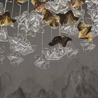 Lustre personnalisé avec feuilles de verre flottantes dorées transparentes pour hall d'hôtel, salon de villa, lustre artistique