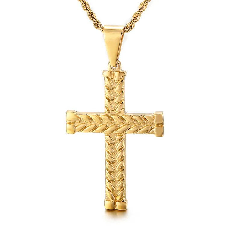 Collar con colgante de cruz de Jesús para hombre, joyería de Hip Hop, de acero inoxidable dorado