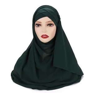 Nouveau chapeau de couleur unie, écharpe rapide longue en mousseline de soie, châle musulman, hijab