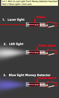 Livraison rapide avec DHL 3 en 1 aluminium Lr41 lampe de poche Led à piles Portable Mini lampe Uv détecteur d'argent porte-clés