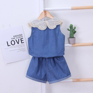 Nouvelle combinaison en jean bleu sans manches pour filles, design d'été pour enfants, fabricant chinois - Product Image 2