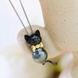 Base para Colgante de Plata S925, Estilo Gato, para Collar con Cuentas Redondas de 10-12mm, Accesorios de Joyería, Código de Producto 31083 - Product Image 1