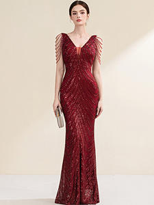 Robe <span class=keywords><strong>de</strong></span> soirée Femme Tempérament Socialite High Sense Company Réunion annuelle Hôte Banquet Party Floor-Length Ball Gown Deep V - Product Image 3