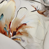 Parure de lit Alenhome 4 pièces 100 % coton à rayures géométriques, housse de couette toutes saisons, drap plat et taies d'oreiller 200TC