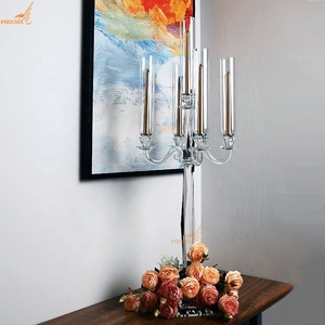 Supports de bougies en cristal à 5 bras, base carrée, pour <span class=keywords><strong>mariage</strong></span>, décoration de table, centre de table en verre - Product Image 5