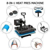 Machine de Presse à Chaud Professionnelle de Sublimation 8 en 1 Combo, Transfert d'Impression Numérique DIY pour T-Shirts, Mugs, Assiettes et Casquettes