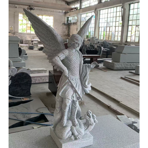Traditional Classical Saint Michael Statue 48" Tall All Sanded Color Gray Granite <b>Memorial</b> Outdoor - Product Image 3
