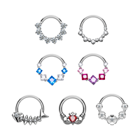 G23 ASTM F136 Titanium Piercing 16G Septum Hoop Nez Ring Hinged Clicker CZ Inlay Earrings Tragus Helix Women Body Jewelry