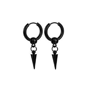 Juego de pendientes de aro de acero inoxidable, aretes y anillos negros unisex para fiesta, joyería de moda, piercing, forma de cruz, circular, triangular - Product Image 5