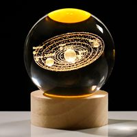 Boule de cristal K9 vierge, système solaire et lune gravés au laser 3D, lampe de nuit, décoration de table, souvenir, artisanat en cristal