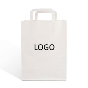 Bolsa de Papel Kraft Blanca Ecológica con Asa Plana para Llevar, con Impresión de Logotipo Personalizado - Product Image 1