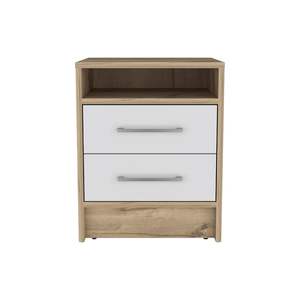 DB Modern Luxury Nightstand Cartiz Solid Wood Two-Drawers in White/<b>Light</b> <b>Oak</b> Finish for Apartment or Hospital Use - Product Image 2