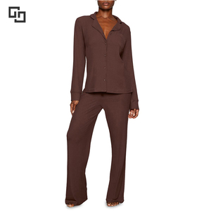 Ensemble de pyjamas pour femmes en bambou respectueux de l'environnement, haut et pantalon en tricot côtelé doux, vêtements de détente en coton et soie personnalisés, ensembles pour femmes